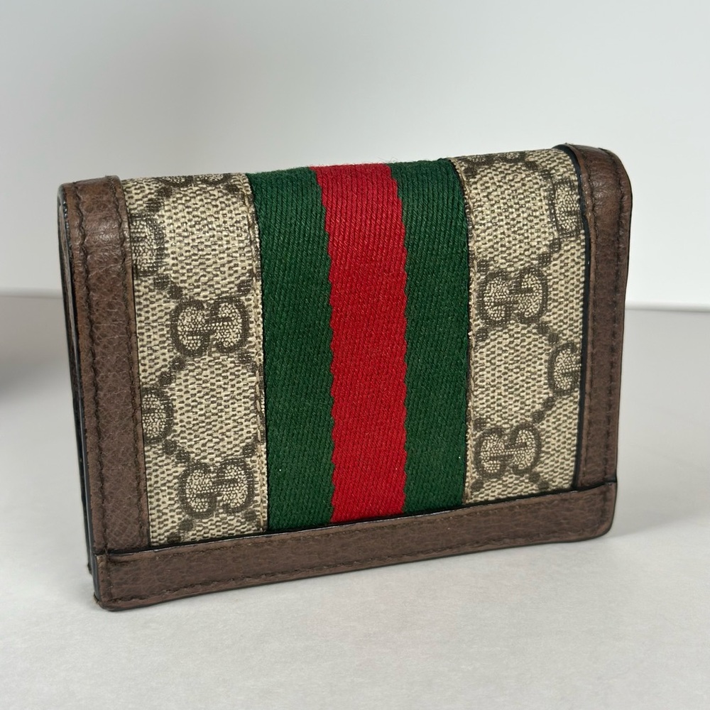 Authentic Gucci Brown GG Ophidia Compact Wallet Green and Red Web - Picture 2 of 12